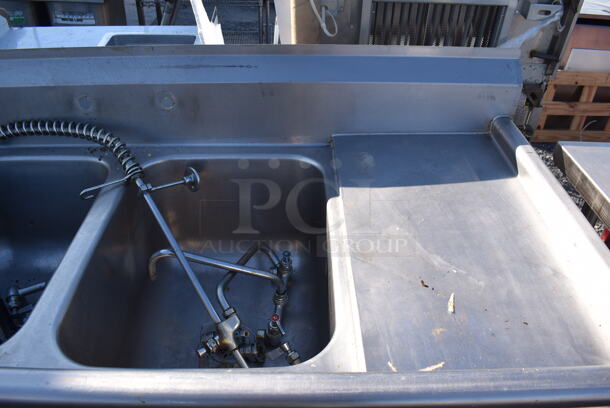 Stainless Steel Commercial 3 Bay Sink w/ Dual Drain Boards, Faucet, Handles and Spray Nozzle Attachment. 96x32x45. Bays 18x24x12. Drain Board 16x28x1 - Image 3 of 5