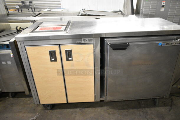 Stainless Steel Commercial Counter w/ Beverage Air UCR27A-23 Single Door Undercounter Cooler on Commercial Casters. 115 Volts, 1 Phase. Tested and Powers On But Does Not Get Cold - Image 1 of 9