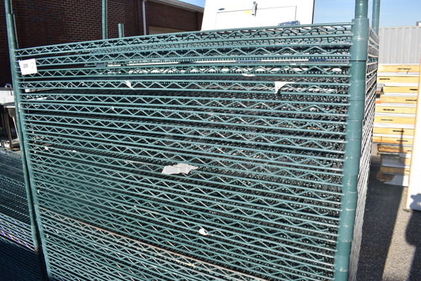 ALL ONE MONEY! Lot of 35 Green Finish Wire Shelves and 4 Poles. 48x24x1.5, 65 - Image 3 of 4
