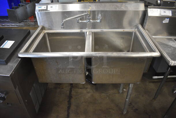 Stainless Steel 2 Bay Sink w/ Faucet and Handles. 2 Legs Need To Be Reattached. 41x22x45. Bays 17x17x12 - Image 1 of 5
