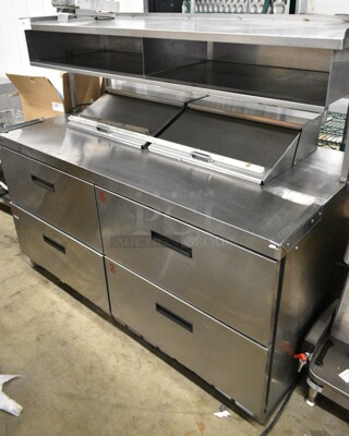 Delfield UCD4464N-12-DD5 Stainless Steel Commercial Sandwich Salad Prep Table Bain Marie Mega Top w/ 4 Drawers on Commercial Casters. 115 Volts, 1 Phase. Tested and Does Not Power on 