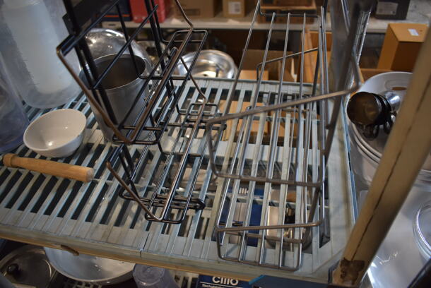 ALL ONE MONEY! Lot of Contents of Shelving Unit Including Silverware, Racks, Pump, Glass Dome Cover, Poly Bins. Does Not Include Shelving Unit. - Image 9 of 12