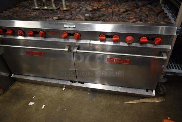Vulcan 60L Stainless Steel Commercial Natural Gas Powered 10 Burner Range w/ 2 Ovens, Over Shelf and Back Splash. - Image 4 of 7