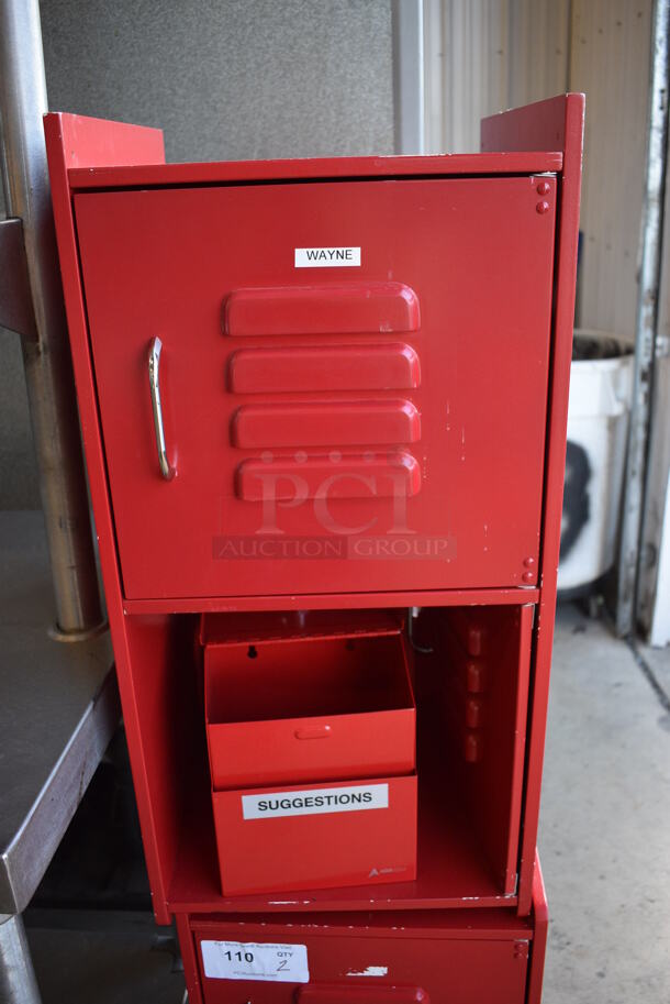 2 Red 2 Cubby Lockers. Comes w/ Suggestion Box. 13.5x14.5x27.5. 2 Times Your Bid! - Image 2 of 6
