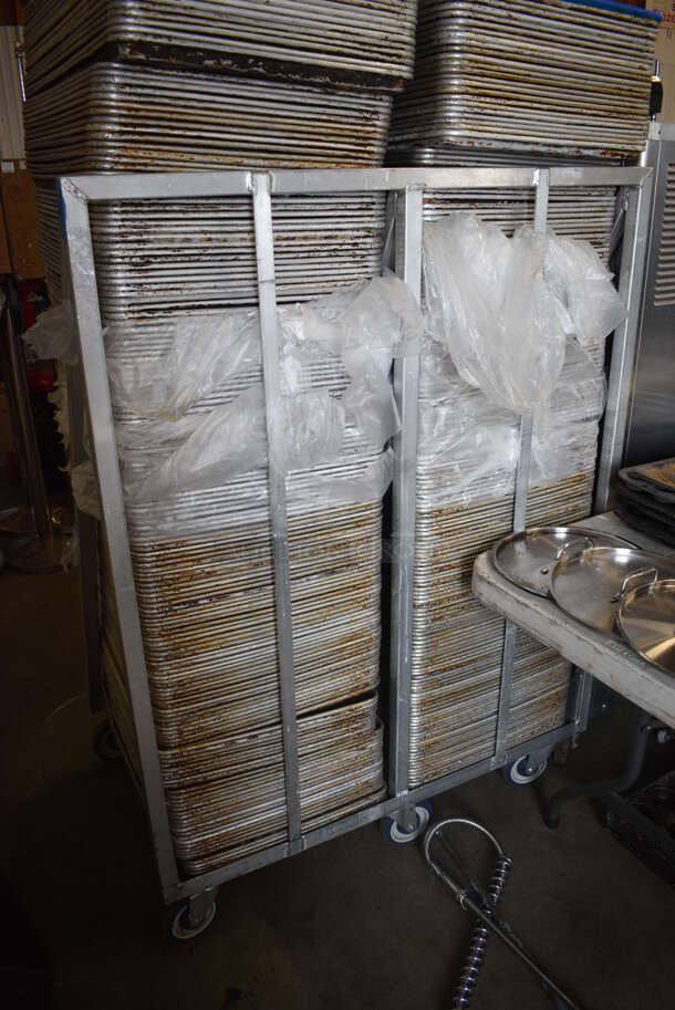 Metal Commercial Pan Transport Rack on Commercial Casters w/ 322 Metal Full Size Baking Pans. 41x27x55. 18x26x1 - Image 8 of 8