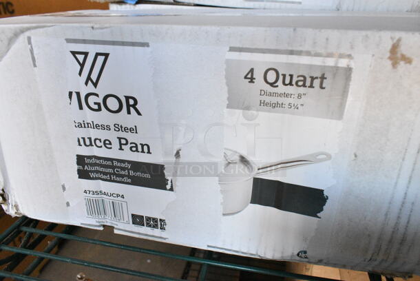 4 BRAND NEW SCRATCH AND DENT! Vigor 473SSAUCP4 SS1 Series 4 Qt. Stainless Steel Sauce Pan with Aluminum-Clad Bottom and Cover. 4 Times Your Bid!  - Image 5 of 6