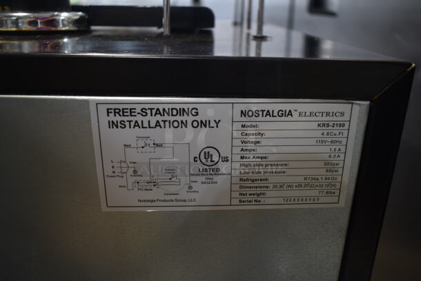 LIKE NEW! Nostalgia KRS-2100 Metal Direct Draw Kegerator w/ Beer Tower, Coupler and Keg on Commercial Casters. 115 Volts, 1 Phase. Tested and Working! - Image 12 of 12