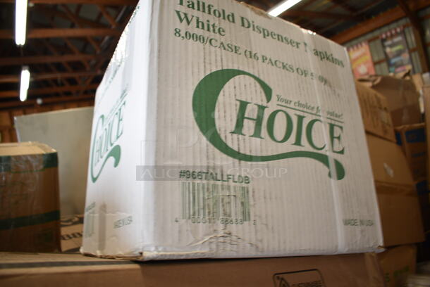 PALLET LOT of 35 BRAND NEW Boxes Including 750IC06B Choice 6 oz. Blue Paper Frozen Yogurt / Food Cup - 1000/Case, PP883 Ivory Containers, 966TALLFLDB Choice White Tall-Fold 6" x 13" Dispenser Napkin - 8000/Case, 2 Box 5001RT800B Lavex 8" White Hardwound Paper Towel, 800 Feet / Roll - 6/Case, 130BHWPLAFR EcoChoice Heavy Weight 6 1/2" Black CPLA Plastic Fork - 1000/Case, 500CFT Lavex White C-Fold Standard Weight Towel - 2400/Case, 43208500 Choice Black Beverage Napkins, 500LFLAT Choice Clear Flat Lid with Straw Slot - 9, 12, 16, 20, and 24 oz. - 1000/Case, 5001RT350B Lavex White Hardwound Paper Towel, 350 Feet / Roll - 12/Case, 795PTOKFT3 Choice Kraft Microwavable Folded Paper #3 Take-Out Container 7 3/4" x 5 1/2" x 2 1/2" - 200/Case, Elkay EZWSR Zurn Elkay ezH20 EZWSR Stainless Steel Non-Filtered Bottle Filling Station - Non-Refrigerated, 347RP9WHSS Visions Wave 9" White Plastic Plate - 180/Case. 35 Times Your Bid!  - Image 6 of 12