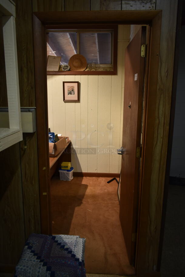 ALL ONE MONEY! ROOM LOT of Desks, Heater, Shelves. Everything Else Shown Is Not Included. BUYER MUST REMOVE. (hallway) - Image 1 of 11
