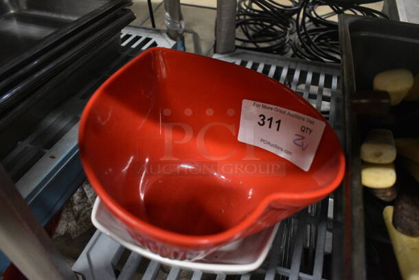 ALL ONE MONEY! Lot of 2 Items; Red Poly Bowl and White 2 Compartment Tray. 9x9x6, 12x8.5x2.5 - Image 3 of 3
