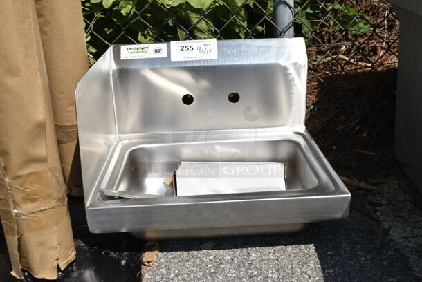 BRAND NEW SCRATCH AND DENT! Regency 600HS17SPLFT 17" x 15" Wall Mounted Hand Sink with Gooseneck Faucet and Left Side Splash - Image 3 of 8