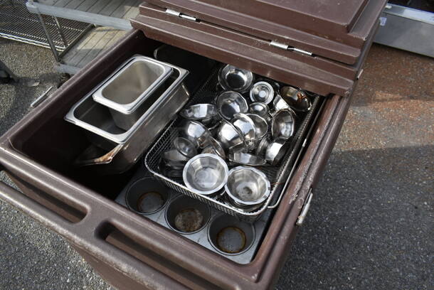 Cambro Brown Poly Insulated Ice Bin w/ Lid and Contents on Commercial Casters.  - Image 4 of 4