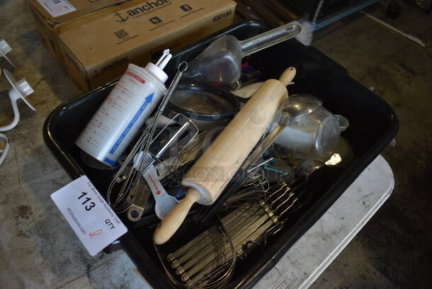 ALL ONE MONEY! Lot of Various Utensils Including Rolling Pin and Serving Spoon in Black Poly Bus Bin - Image 4 of 4
