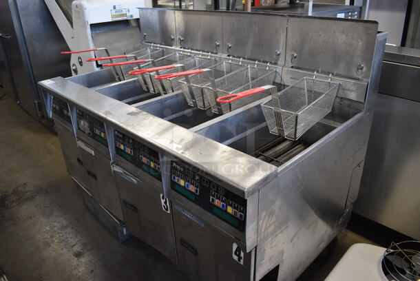 2014 Pitco Frialator Model SSH60 ENERGY STAR Stainless Steel Commercial 4 Bay Natural Gas Powered Deep Fat Fryer w/ 6 Metal Fry Baskets and Filtration System on Commercial Casters. 80,000 BTU. 62.5x35x49 - Image 3 of 12