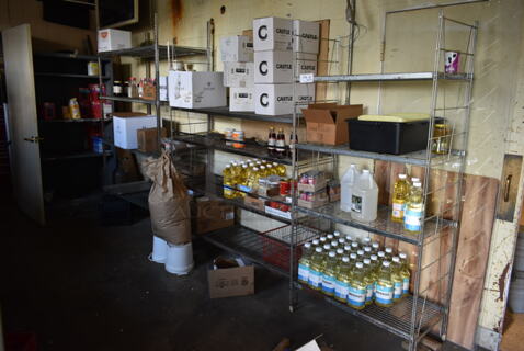 4 Shelving Units. Does Not Come w/ Contents. BUYER MUST REMOVE: BUYER MUST DISMANTLE. PCI CANNOT DISMANTLE FOR SHIPPING. PLEASE CONSIDER FREIGHT CHARGES. 4 Times Your Bid! (hallway)