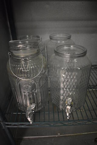 4 Various Glass Beverage Jar Dispensers. Missing 3 Lids. Includes 6x9x10. 4 Times Your Bid! (kitchen)