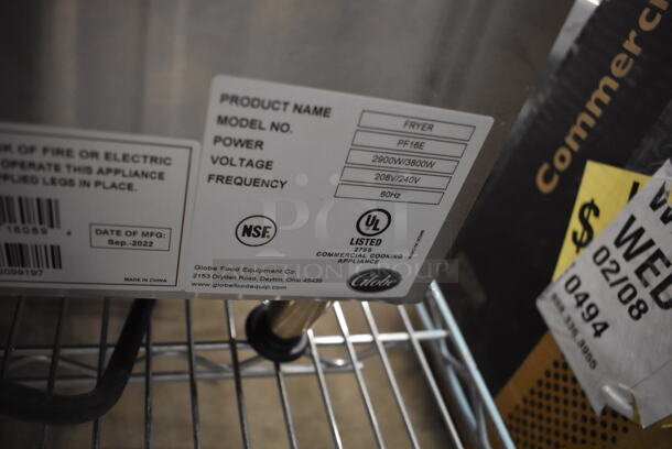 LIKE NEW! Globe PF16E Stainless Steel Countertop Electric Powered Fryer w/ 2 Metal Fry Baskets. Unit Has Only Been Used a Few Times! 208/240 Volts, 1 Phase. 11x18x18. Tested and Working! - Image 6 of 6