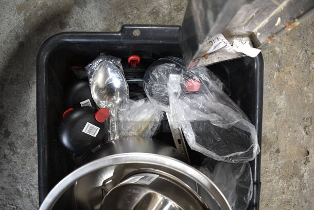 ALL ONE MONEY! Lot of Various Items Including Utensils, Metal Bowl, Pitcher Lids and Poly Bins.  - Image 6 of 6