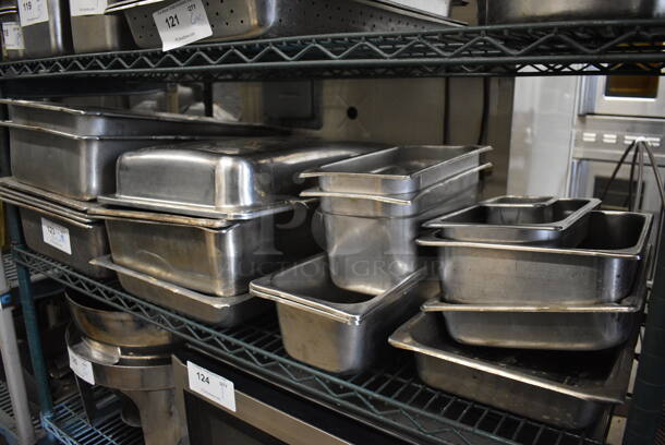ALL ONE MONEY! Lot of 18 Various Stainless Steel Drop In Bins and 1 Lid. Includes 1/1x2, 1/1x6