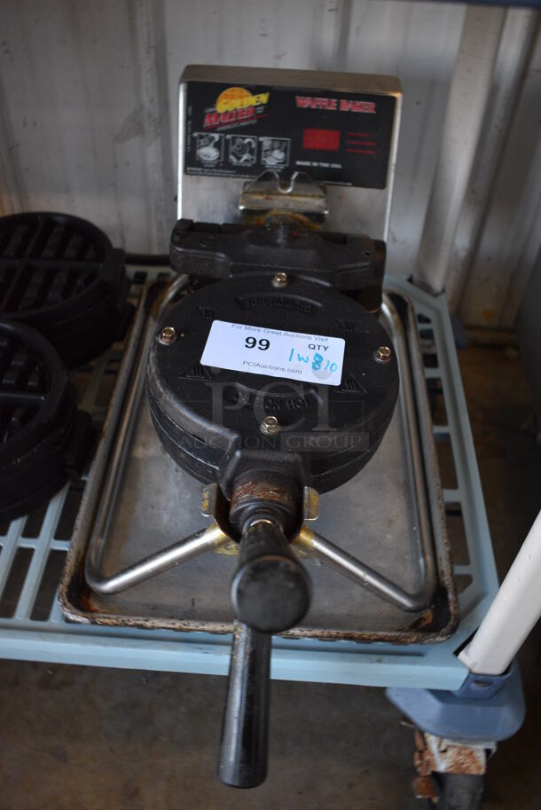 Stainless Steel Commercial Countertop Waffle Machine w/ 10 Metal Waffle Maker Inserts. 12x25x13. Tested and Working! - Image 2 of 5