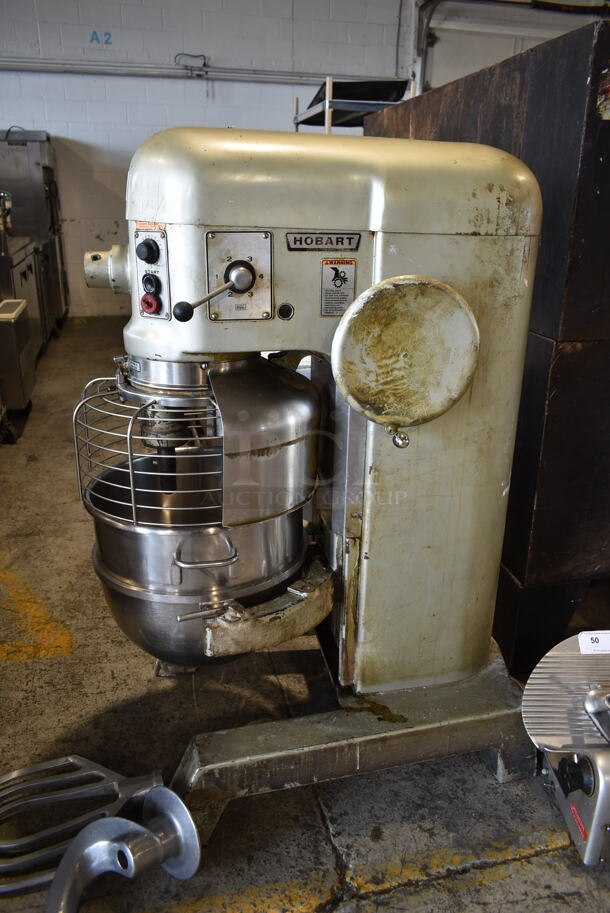 Hobart H-600-T Metal Commercial Floor Style 60 Quart Planetary Dough Mixer w/ Stainless Steel Mixing Bowl, Bowl Guard, Paddle and Dough Hook Attachments. 230 Volts, 3 Phase. - Image 3 of 12