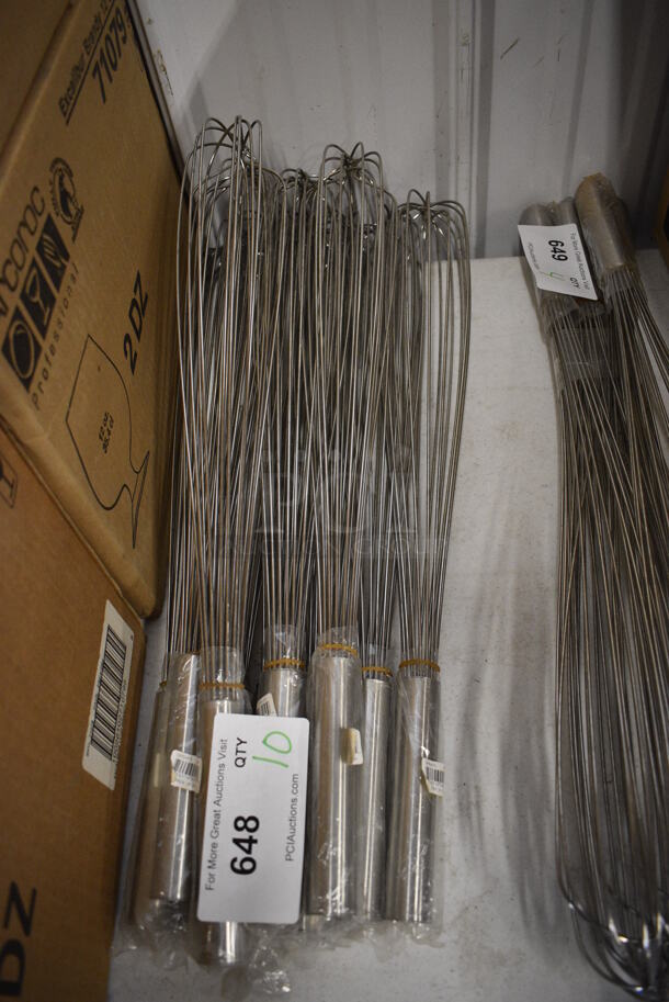 10 BRAND NEW! Stainless Steel Whisks. 21.5