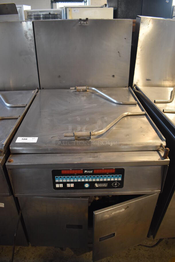 Pitco Frialator DD24RUFM Stainless Steel Commercial Natural Gas Powered Donut Fryer w/ Grease Trap. 72,000 BTU. 29x43x56