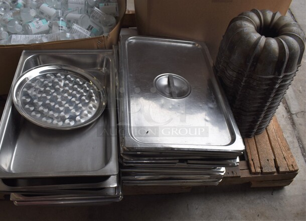 ALL ONE MONEY! Lot of Various Stainless Steel Drop In Bins, Lids and Bundt Cake Pans