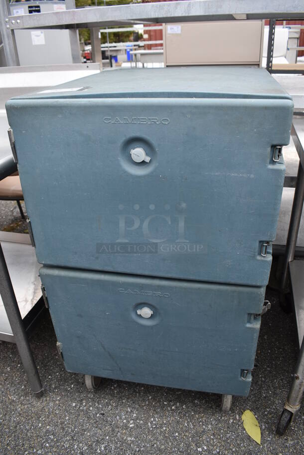 Cambro Blue Poly Insulated 2 Half Size Door Portable Cabinet on Commercial Casters. 25x32x42
