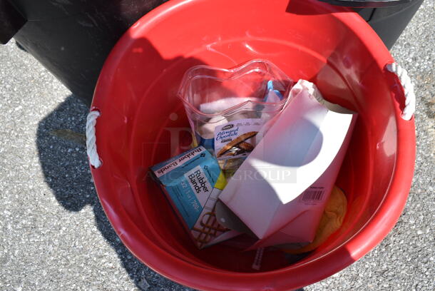ALL ONE MONEY! Lot of Various Items Including 2 Red Buckets, 2 Black Trash Cans and Contents.  - Image 5 of 10