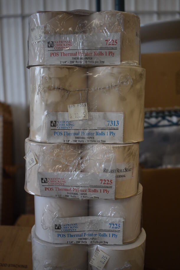 ALL ONE MONEY! Lot of 9 BRAND NEW! National Checking Company Receipt Paper Rolls including 7313, 7225, 1300. Includes 2.5x2.5x2.5 - Image 3 of 4