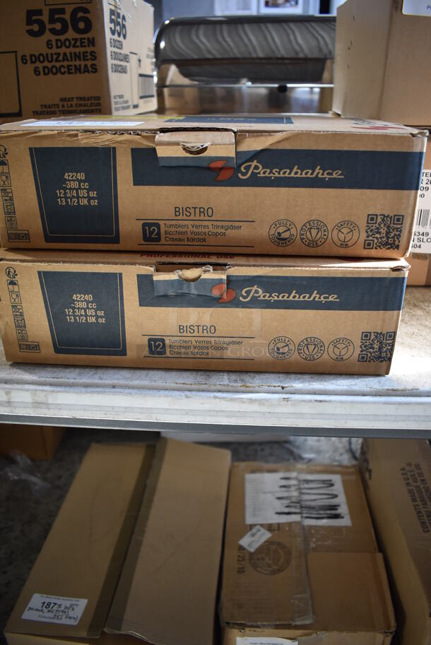 2 Boxes of 12 BRAND NEW Pasabahce Bistro Beverage Glasses. Missing 6 Glasses. 3.5x3.5x3.5. 2 Times Your Bid! - Image 3 of 6