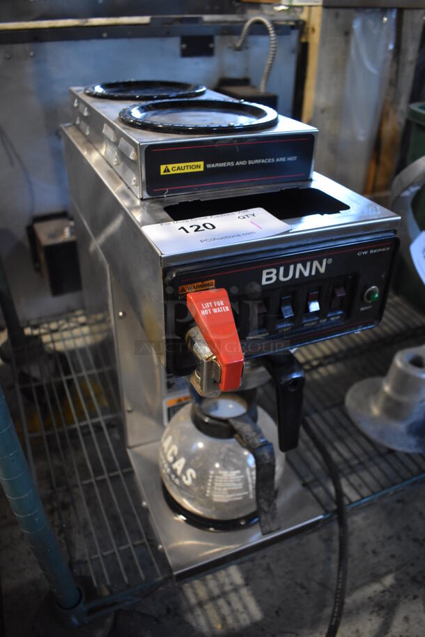 Bunn CW Series Stainless Steel Commercial Countertop 3 Burner Coffee Machine w/ Hot Water Dispenser, Metal Brew Basket and Coffee Pot. 8.5x21x19.5 - Image 3 of 5