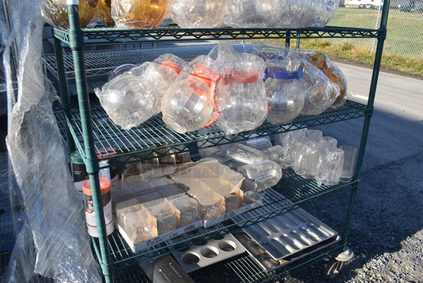 Metro Green Finish 6 Tier Wire Shelving Unit on Commercial Casters w/ Contents Including Poly Urns. BUYER MUST DISMANTLE. PCI CANNOT DISMANTLE FOR SHIPPING. PLEASE CONSIDER FREIGHT CHARGES. 48x24x80 - Image 3 of 4
