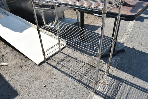 Chrome Finish 4 Tier Wire Shelving Unit. BUYER MUST DISMANTLE. PCI CANNOT DISMANTLE FOR SHIPPING. PLEASE CONSIDER FREIGHT CHARGES.  - Image 3 of 4