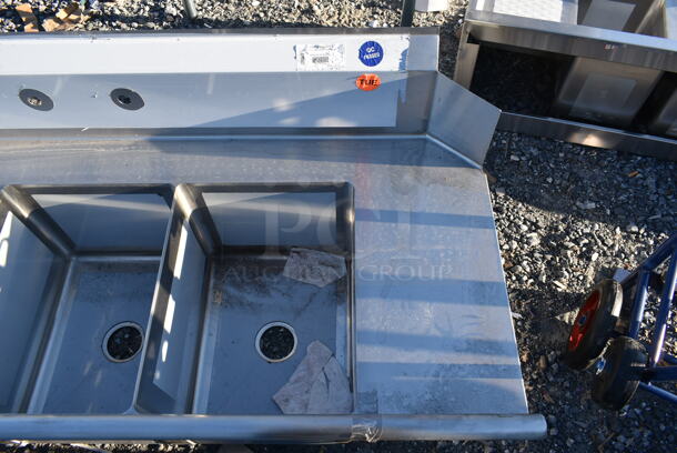 BRAND NEW SCRATCH AND DENT! Regency 600DDTS384LFT Stainless Steel Commercial 3 Bay Left Side Dirty Side Dishwasher Table w/ Left Side Drain Board. No Legs. Bays 16x20. Drain Board 22.5x26.5 - Image 2 of 6