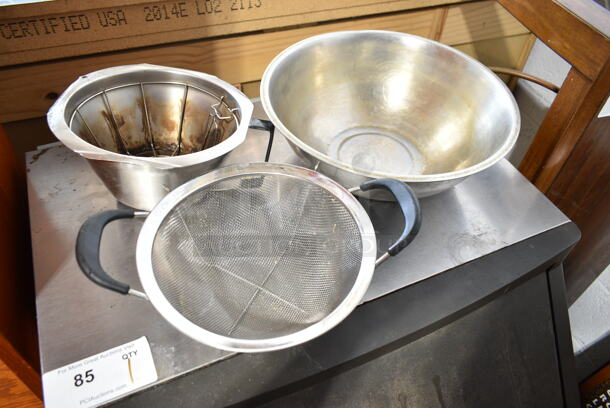 5 Various Metal Items Including Air Pot, Iced Tea Holder Dispenser, Bowl, Brew Basket and Strainer. 5 Times Your Bid!  - Image 4 of 7