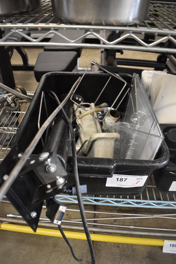 ALL ONE MONEY! Lot of Various Items Including Poly Tabletop Menu Holders In Black Bus Bin! - Image 1 of 4