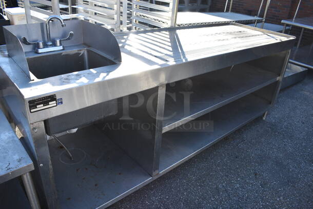 Stainless Steel Commercial Counter w/ Sink Basin, Faucet, Handles and Under Shelves. 96x30x44. Bay 16x14x12
