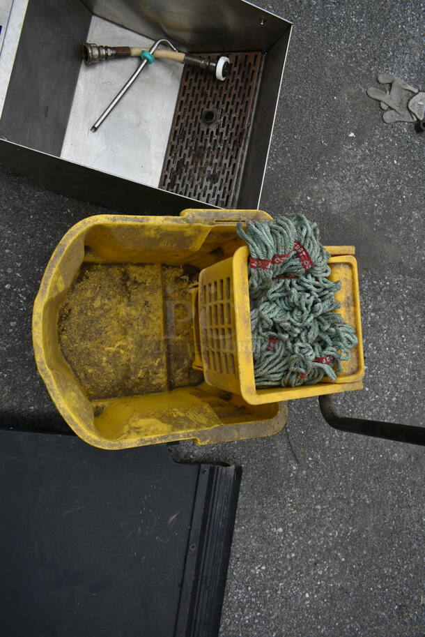 Yellow Poly Mop Bucket w/ Wringing Attachment on Commercial Casters. - Image 3 of 3