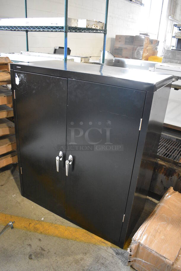 Black Metal 2 Door Cabinet. 36x18x42 - Image 2 of 4