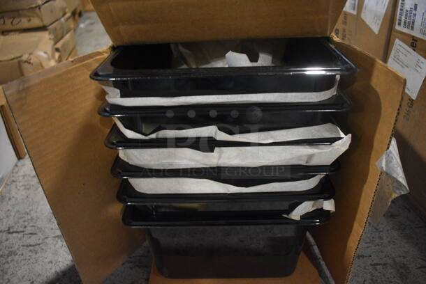 ALL ONE MONEY! Lot of 6 BRAND NEW IN BOX! Cambro Black Poly 1/2 Size Drop In Bins. 1/2x6