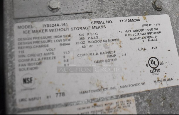 Manitowoc IY0324A-161 Stainless Steel Commercial Ice Machine Head on Commercial Ice Bin. 115 Volts, 1 Phase. 23x35x72 - Image 7 of 8