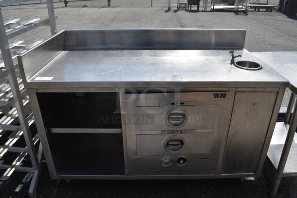 Stainless Steel Commercial Counter w/ Toastmaster 2 Drawer Warming Drawer and Under Shelf. 60x30x42