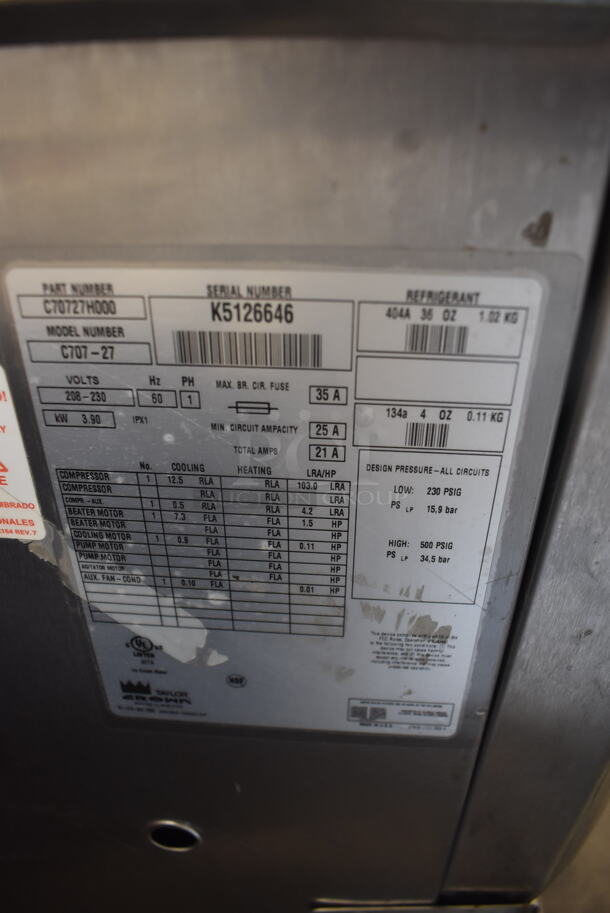 Taylor C707-27 Single Flavor Air Cooled Ice Cream Yogurt Machine Countertop. 208-230 Volts 1 Phase.  - Image 5 of 6