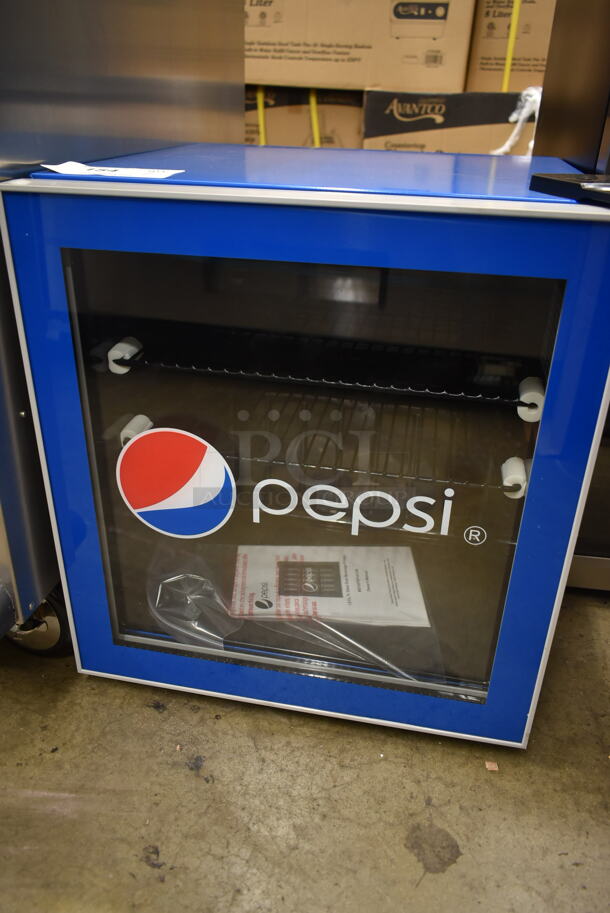 BRAND NEW SCRATCH AND DENT! Curtis  MIS165PEP-6COM Pepsi Mini Beverage Cooler Merchandiser, 70 Can or 17 Bottles Drinks Fridge with Glass Door for Soda + Adjustable Thermostat. 1.8 cu.. 115 Volts, 1 Phase. Tested and Working! - Image 2 of 4