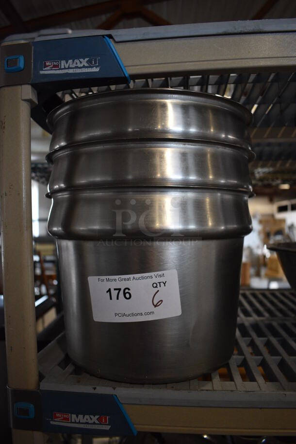 6 Stainless Steel Cylindrical Drop In Bins. 11.5x11.5x8.5. 6 Times Your Bid!