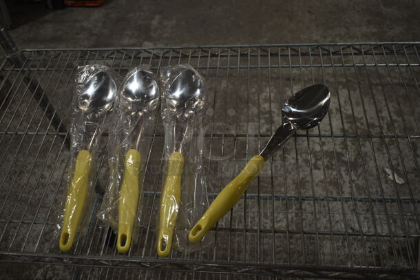 Lot of 4 BRAND NEW! Vollrath 6414050 Heavy-Duty Solid Spoon with Yellow Nylon Ergonomic Handle - Image 2 of 4