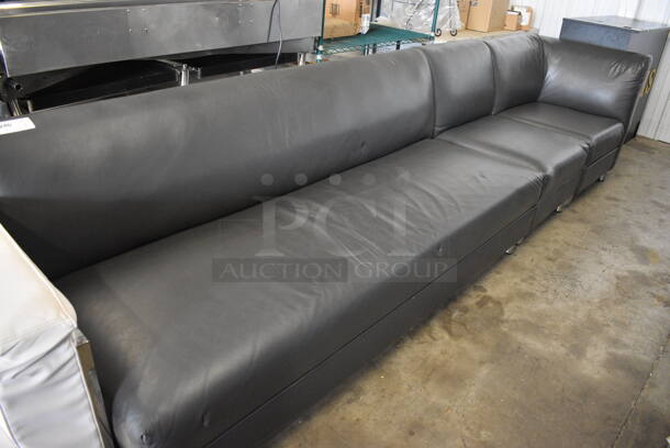 Black 3 Section Couch w/ 1 Arm Rest. 78x34x33, 26x34x33, 34x34x33. Entire: 138x34x33  - Image 2 of 4