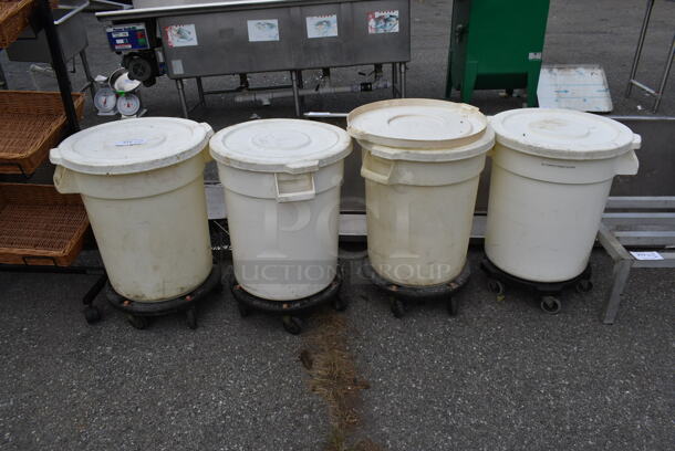 4 White Poly Trash Cans w/ Lids on Dollies. 4 Times Your Bid! - Image 1 of 7
